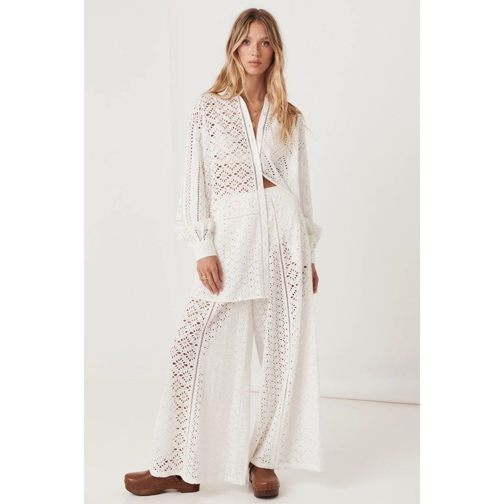 Spell Lottie Oversize Shirt and Pants SET XS White Boho Beach Resort Festival